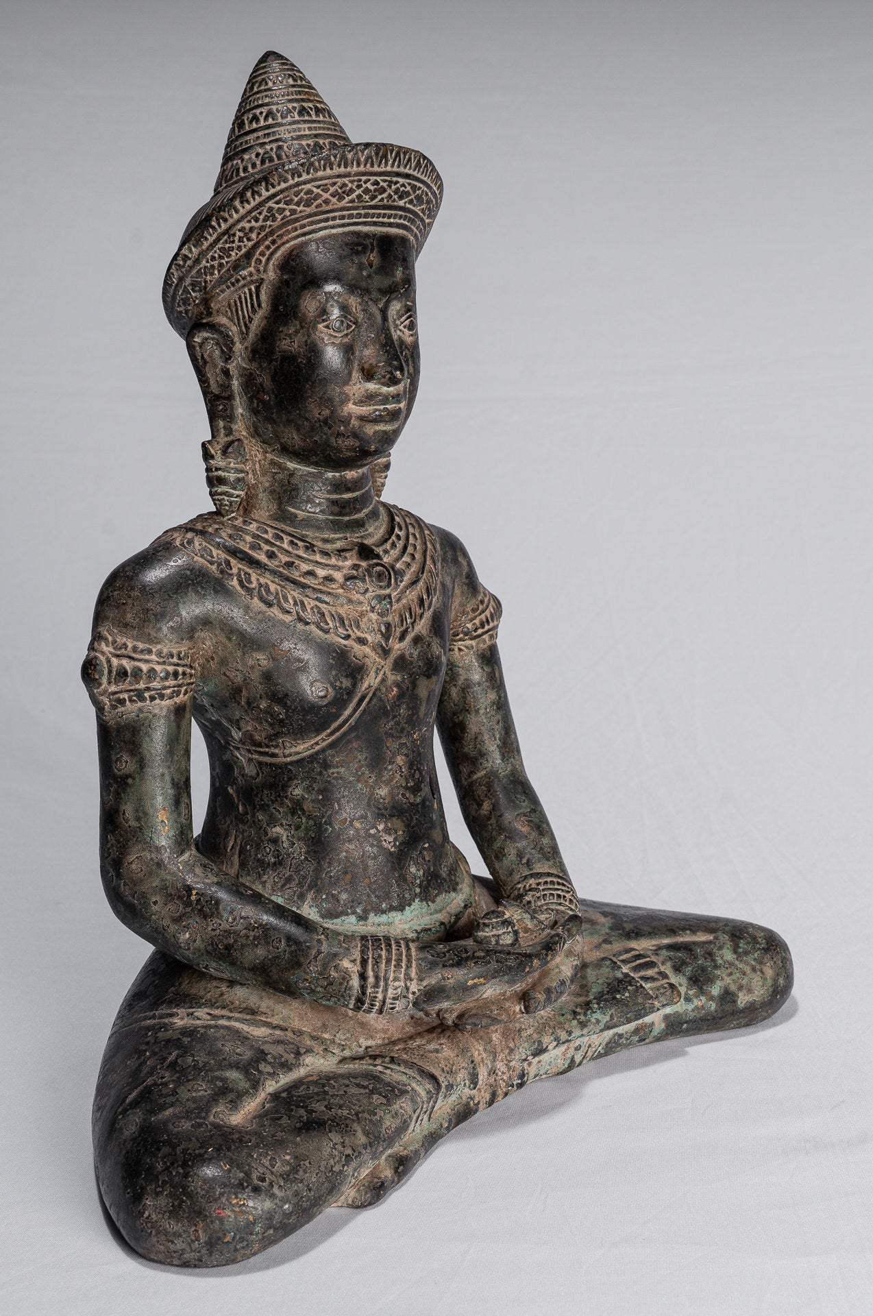 Statua di Buddha - Antique Khmer in stile Khmer Bronzo seduto Amitbha Meditazione Buddha Statua - 34 cm/14 "