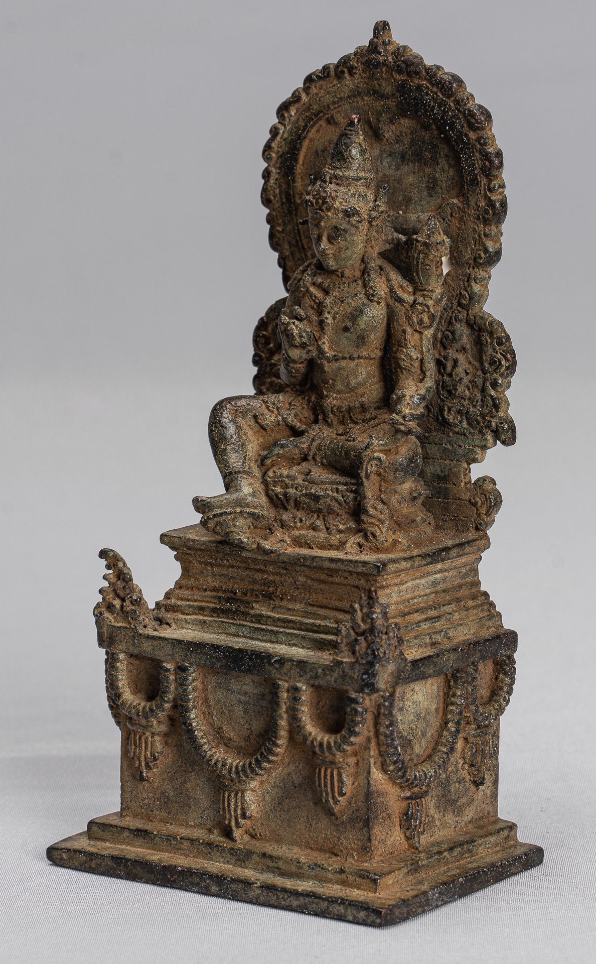 Tara Statue-Antike Java Style Majapahit Seated Bronze Devi Tara Statue-15cm/6 "