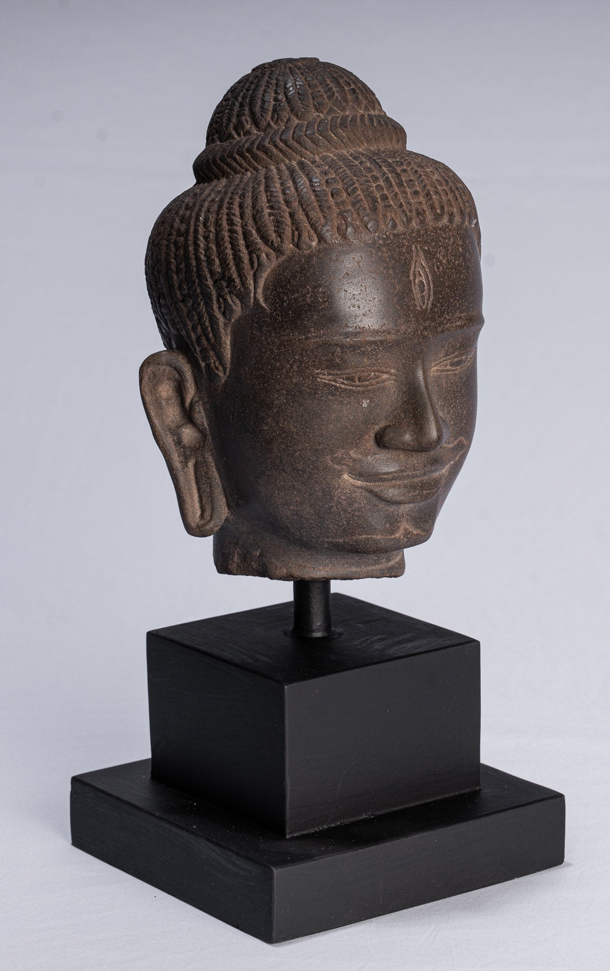 Statue Shiva - Antique Baphuon Style Khmer Stone Shiva Head Statue - The Destroyer - 30 cm/12 "