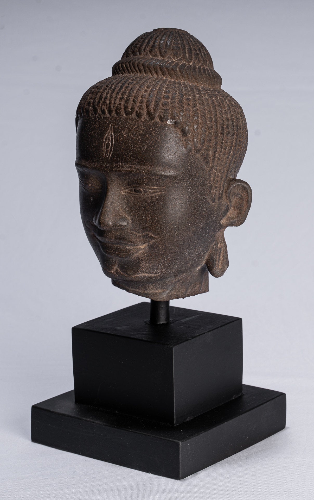 Statue Shiva - Antique Baphuon Style Khmer Stone Shiva Head Statue - The Destroyer - 30 cm/12 "