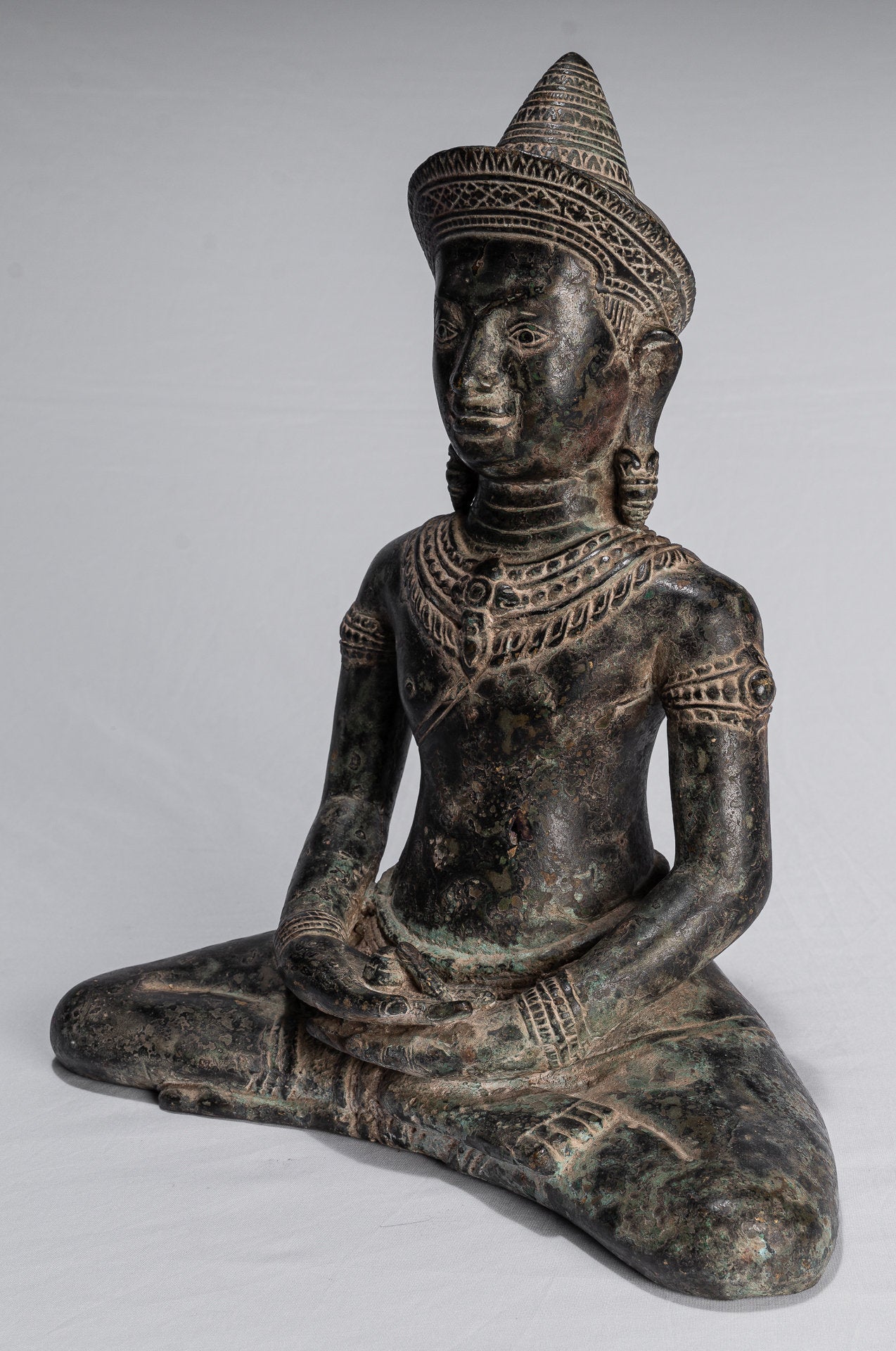 Statua di Buddha - Antique Khmer in stile Khmer Bronzo seduto Amitbha Meditazione Buddha Statua - 34 cm/14 "