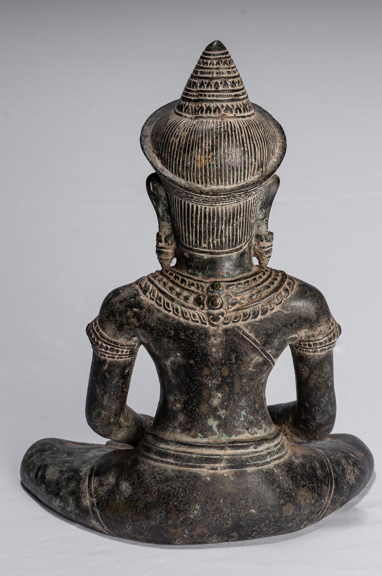 Statua di Buddha - Antique Khmer in stile Khmer Bronzo seduto Amitbha Meditazione Buddha Statua - 34 cm/14 "