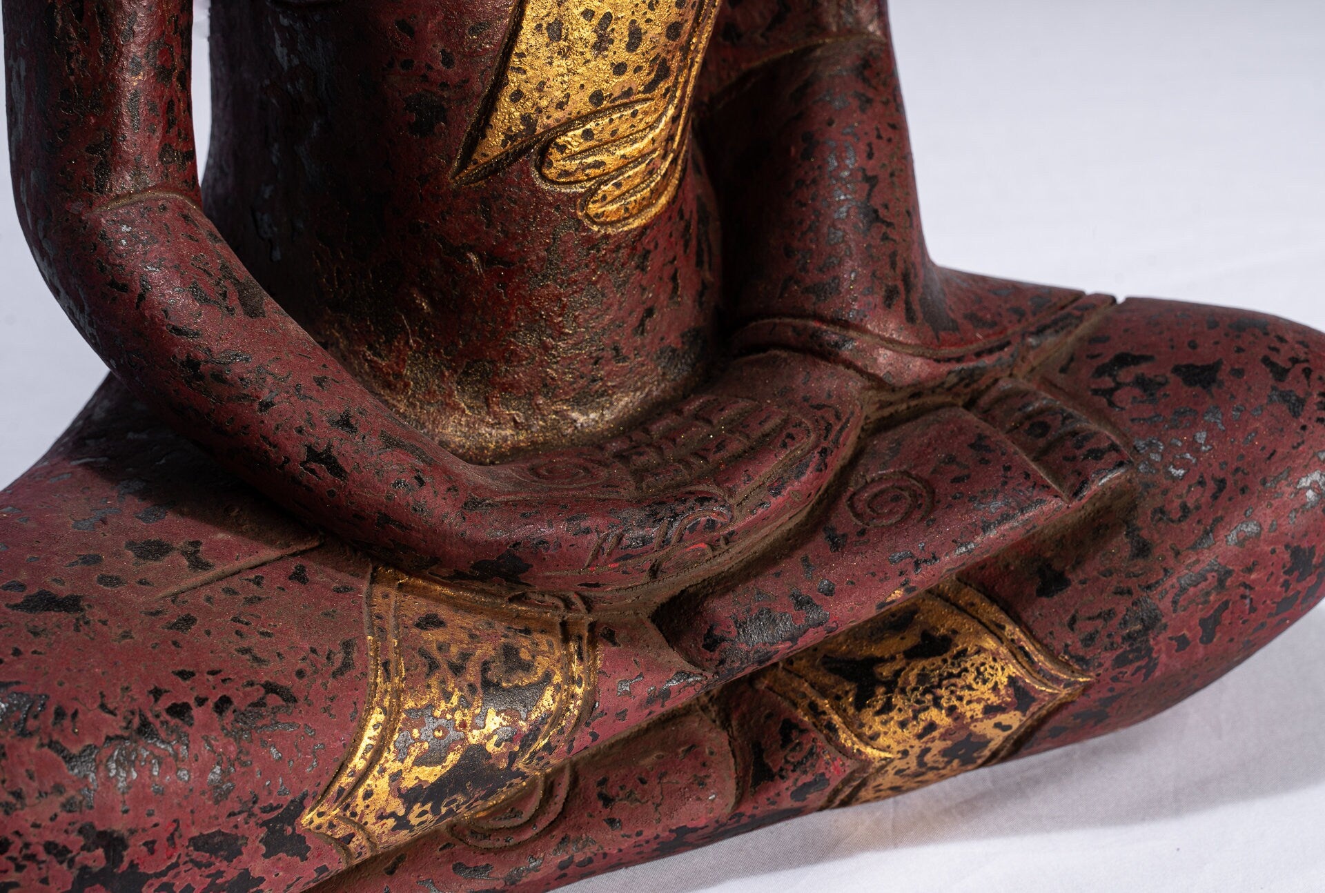 Bouddha assis en bois de style khmer antique dhyana méditation mudra - 43cm / 17 "