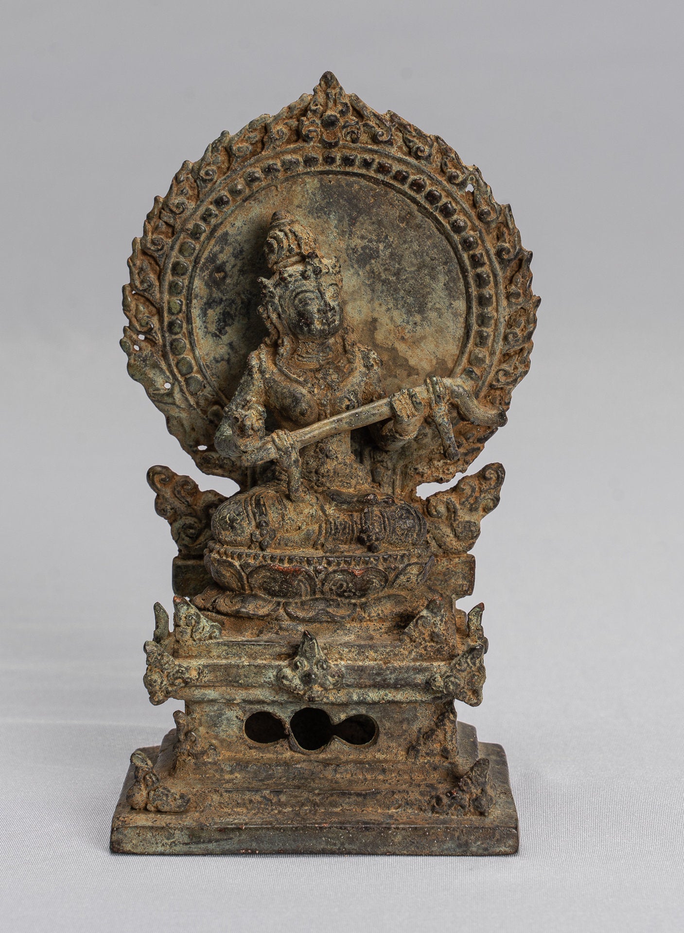 Tara Statue-Antike Java Style Majapahit Seated Bronze Devi Tara Statue-14cm/6 "