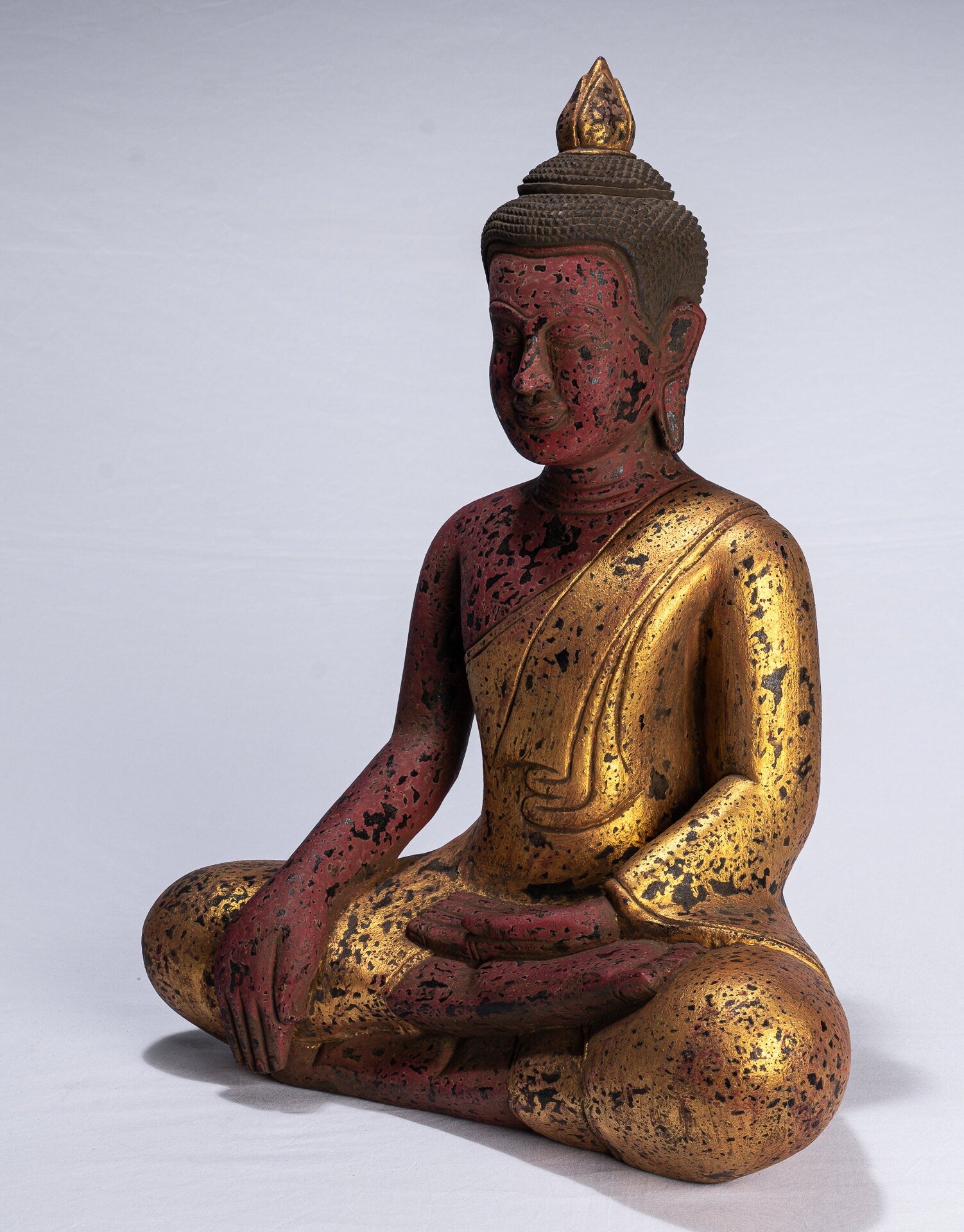 Statue di Buddha - Antique Khmer Style SE Asia Seduto l'Illuminismo in legno Statua Buddha - 52 cm/21 "