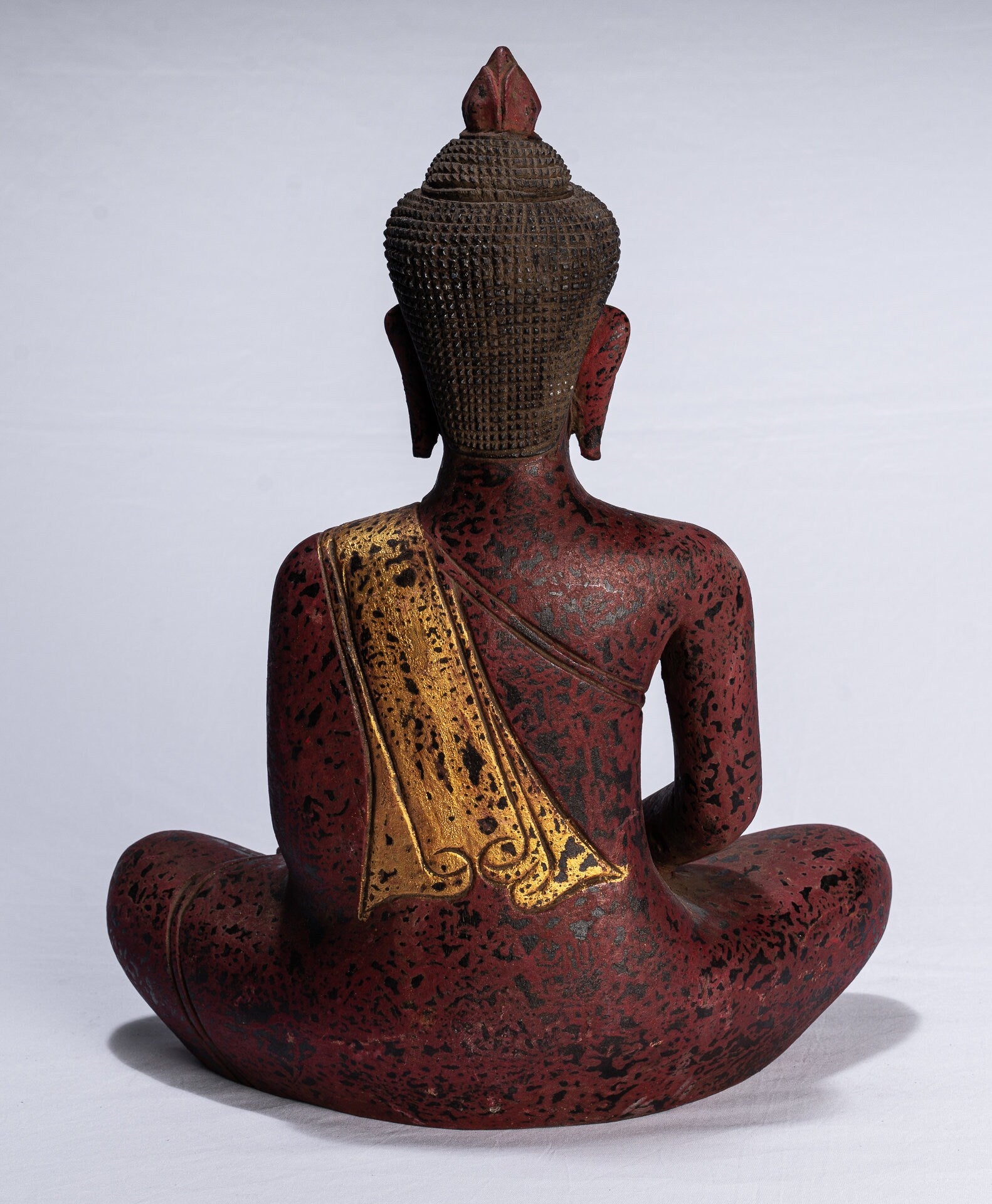 Bouddha assis en bois de style khmer antique dhyana méditation mudra - 43cm / 17 "