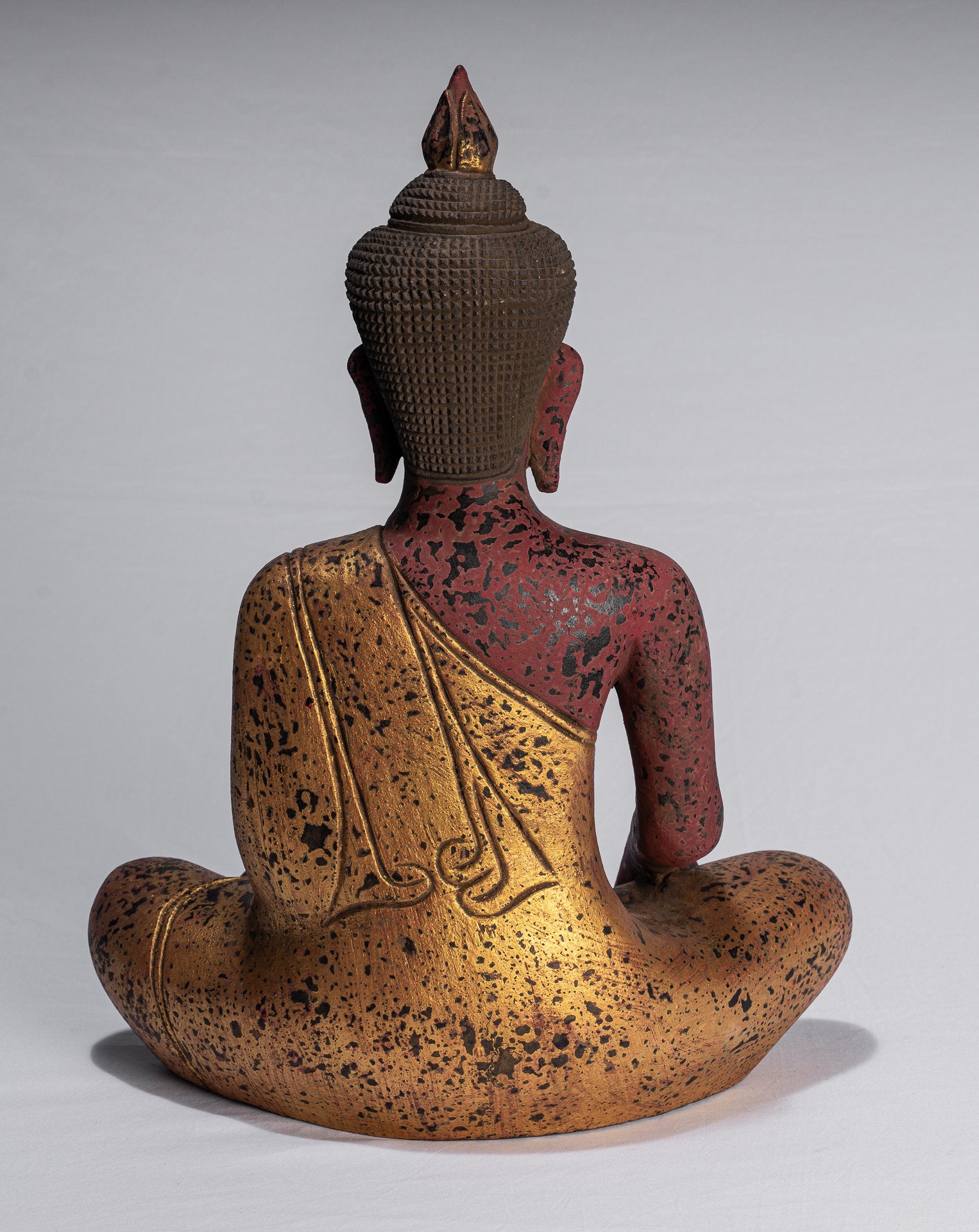 Bouddha Statue-Antique Khmer Style SE Asia Seated Wood Enlightenment Buddha Statue-43cm/17 "