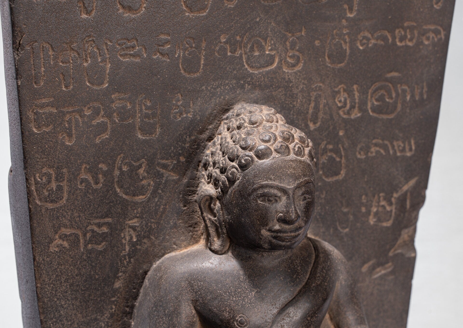 Statue Buddha - Antique Khmer Style Stele Meditazione seduta Statua Buddha - 69 cm/28 "