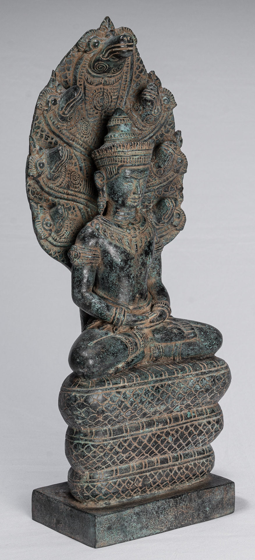 Buddha Statue-Antike Khmer Style Bronze Seated Meditation Naga Buddha Statue-46cm/18 "