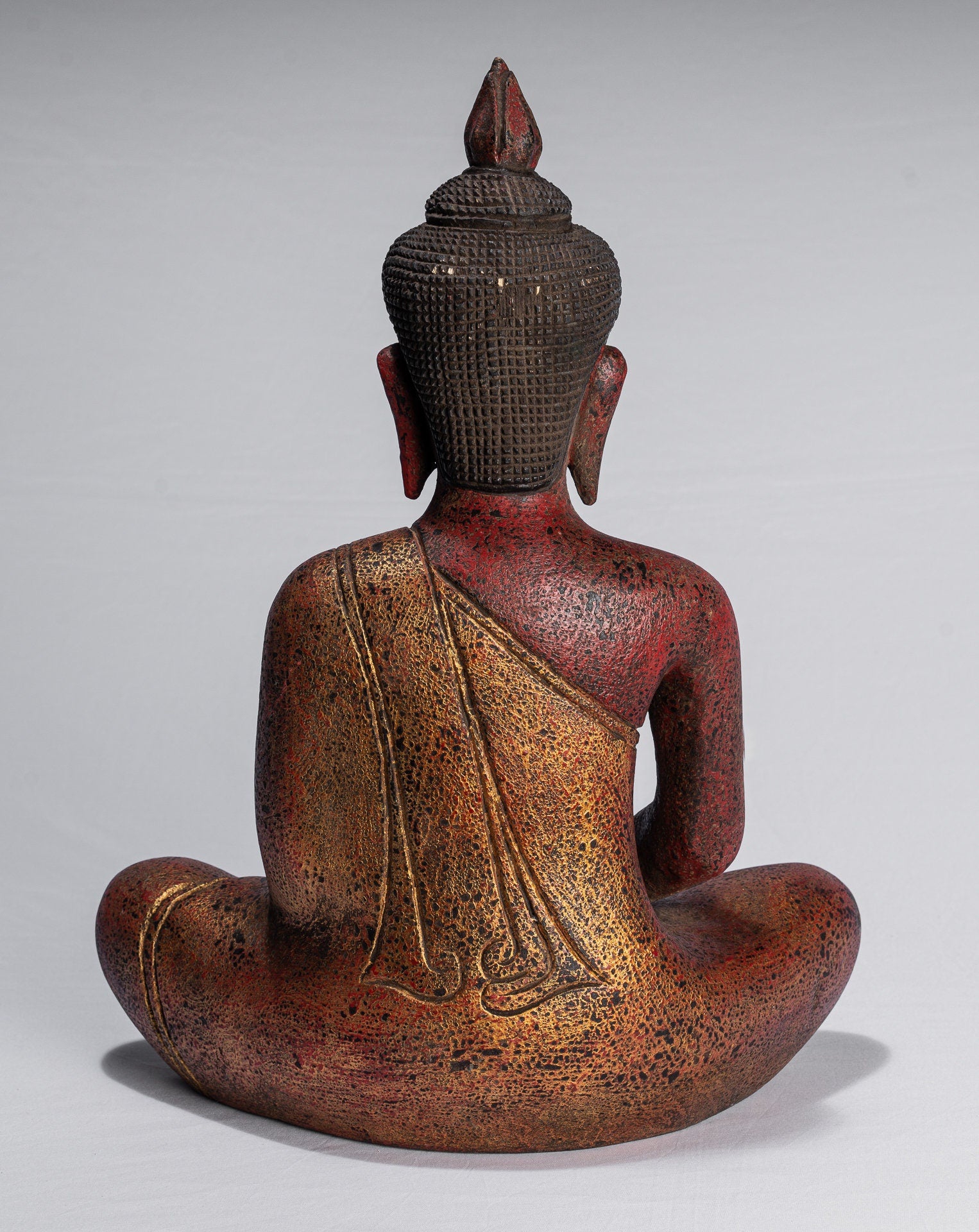 Antike Khmer Style Wood Seated Buddha Statue Dhyana Meditation Mudra-44cm/18 "