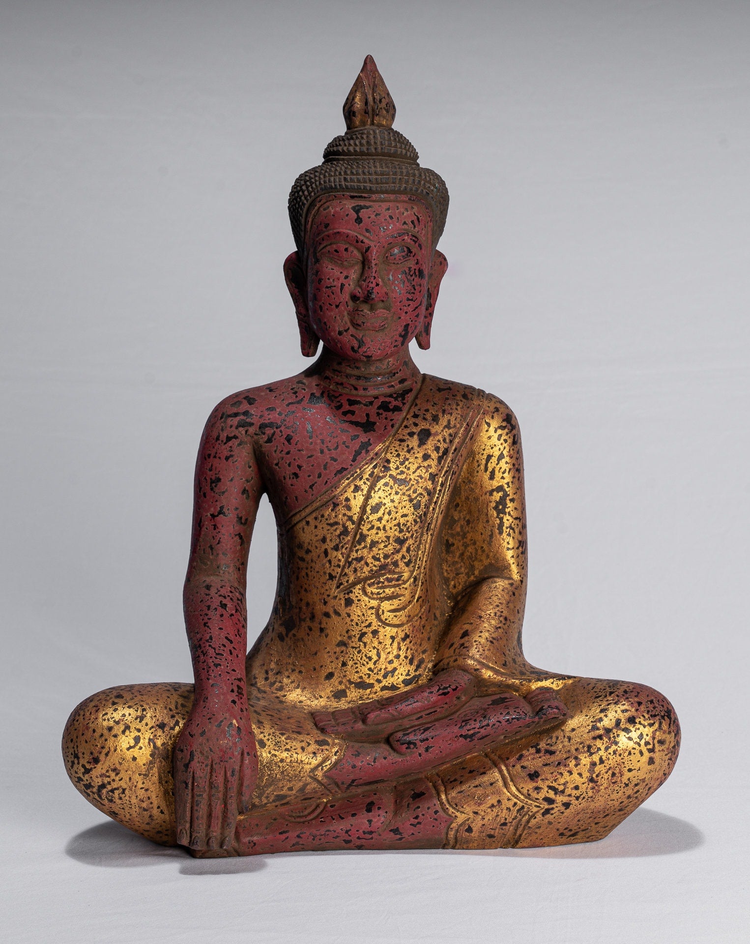 Bouddha Statue-Antique Khmer Style SE Asia Seated Wood Enlightenment Buddha Statue-43cm/17 "