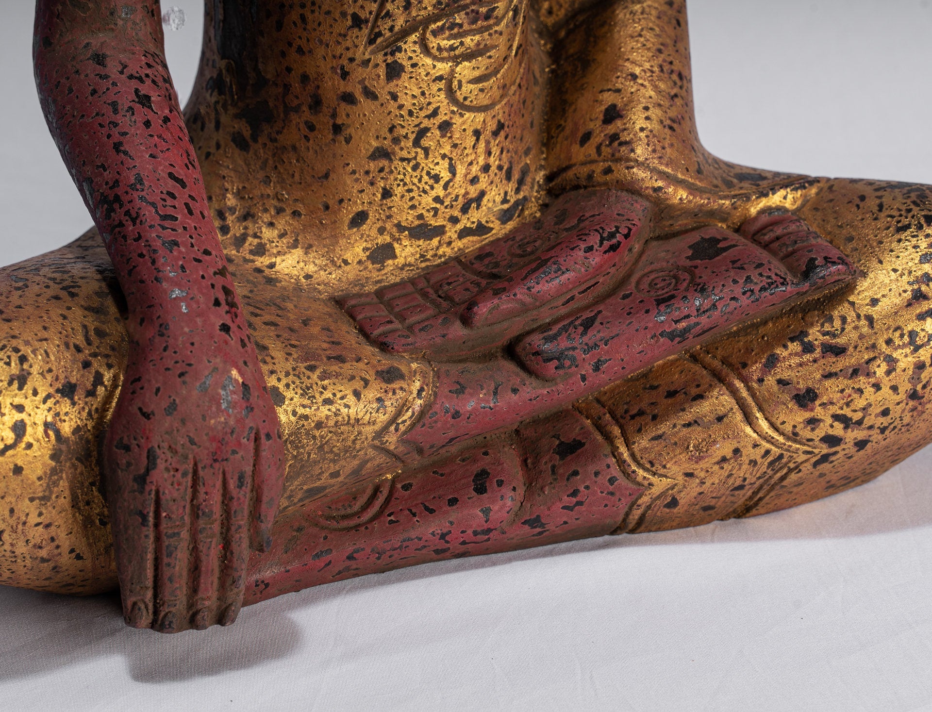 Bouddha Statue-Antique Khmer Style SE Asia Seated Wood Enlightenment Buddha Statue-43cm/17 "