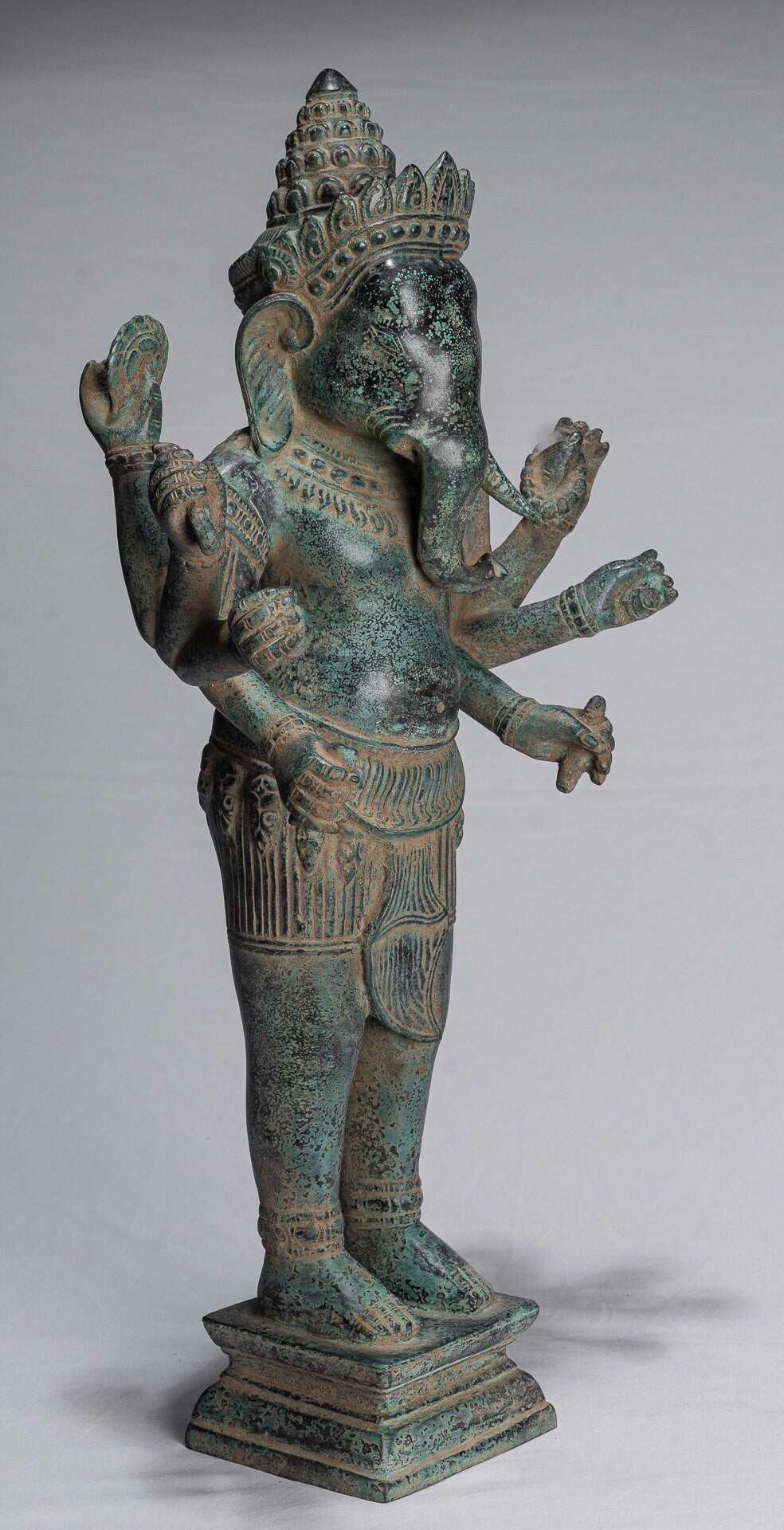 Ganesha Statue - Antique Khmer Style Mounted Standing Bronze Angkor Wat Ganesha Statue - 55cm/22"