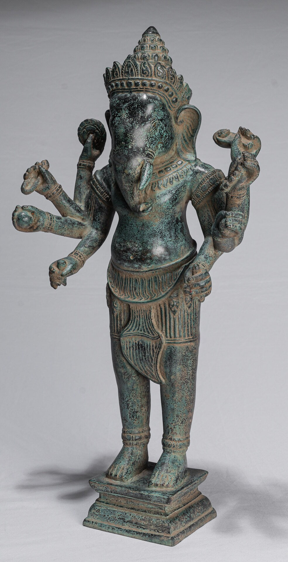 Ganesha Statue - Antique Khmer Style Mounted Standing Bronze Angkor Wat Ganesha Statue - 55cm/22"