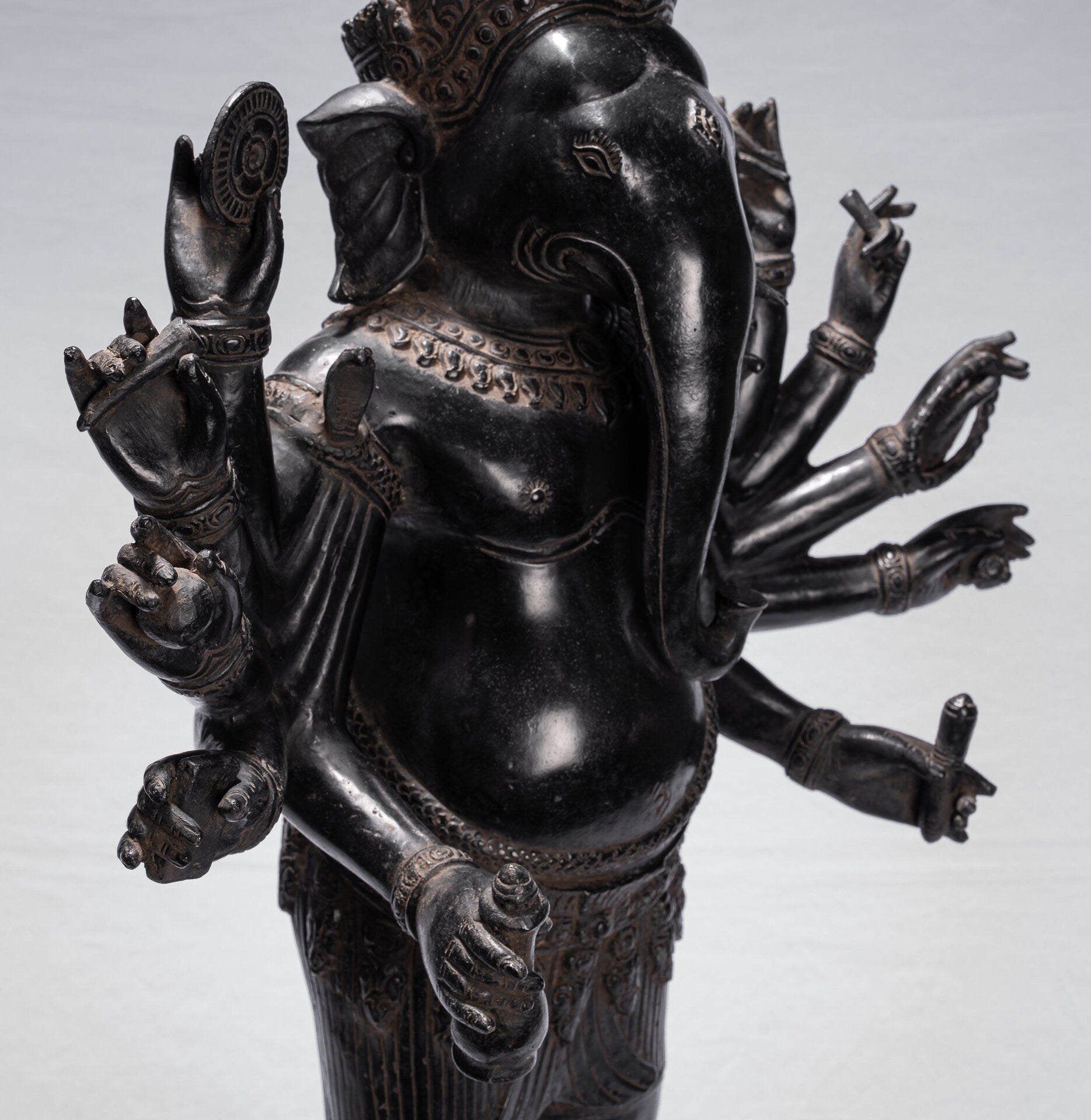 Estatua de Ganesha - Estatua de bronce de bronce de estilo jemer antiguo y yoni - 84 cm/34 "