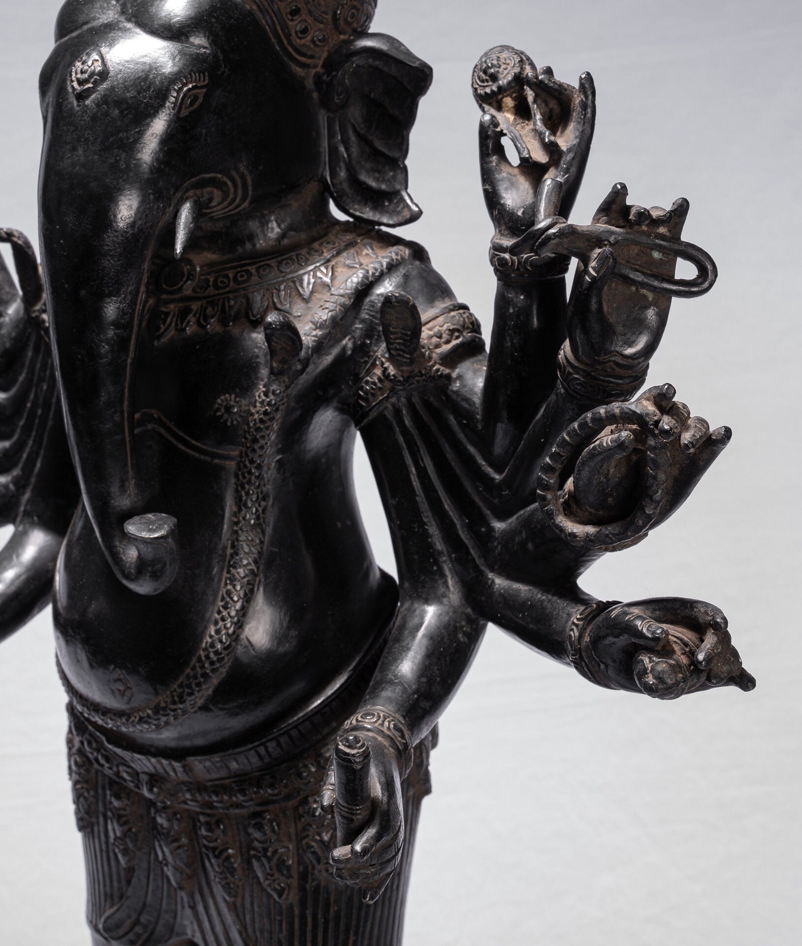 Estatua de Ganesha - Estatua de bronce de bronce de estilo jemer antiguo y yoni - 84 cm/34 "