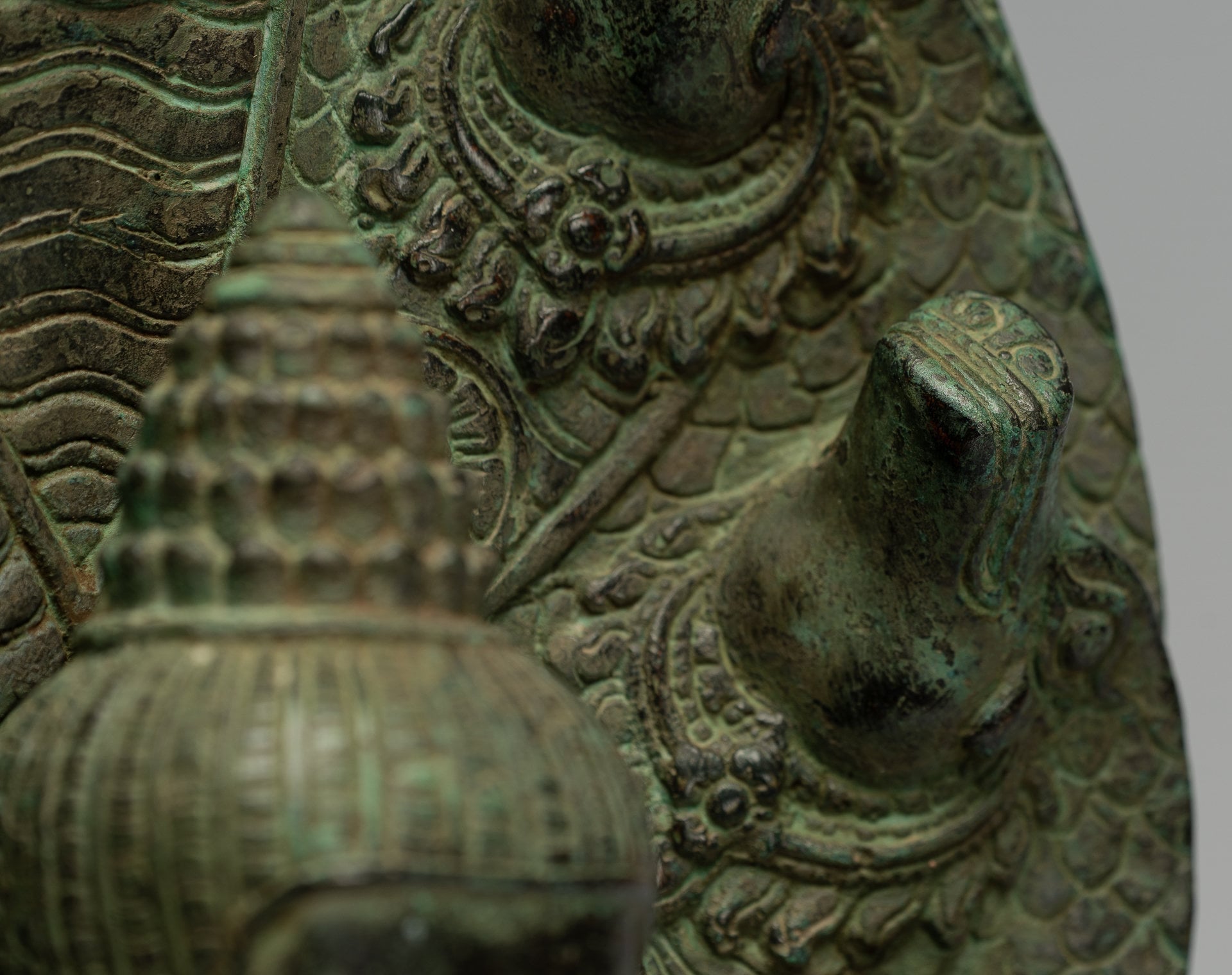 Buddha Statue - Antique Bayon Style Khmer Seated Bronze Naga Meditation Buddha - 44cm/18"