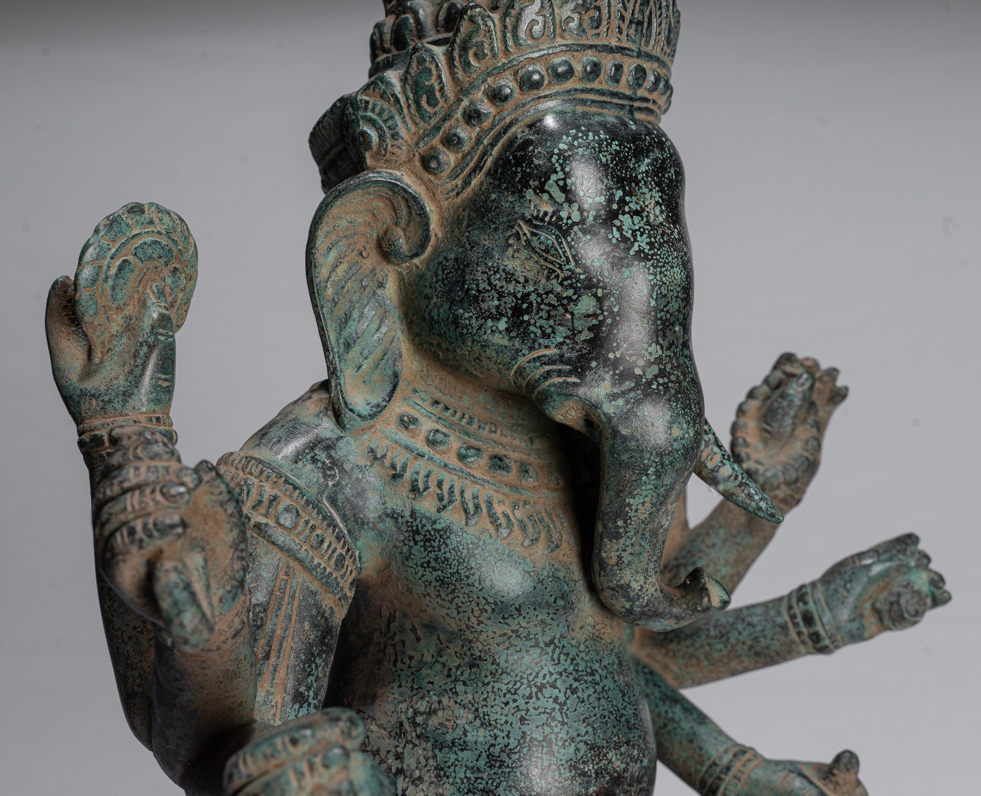 Ganesha Statue - Antique Khmer Style Mounted Standing Bronze Angkor Wat Ganesha Statue - 55cm/22"