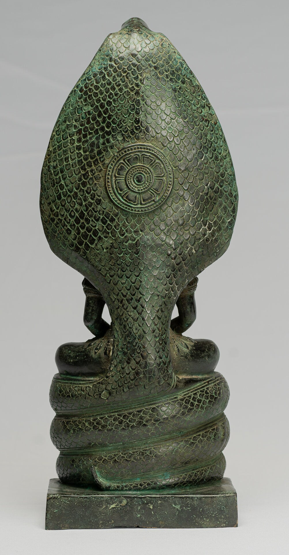 Buddha Statue - Antique Bayon Style Khmer Seated Bronze Naga Meditation Buddha - 44cm/18"