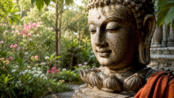 Close up of serene Buddha face