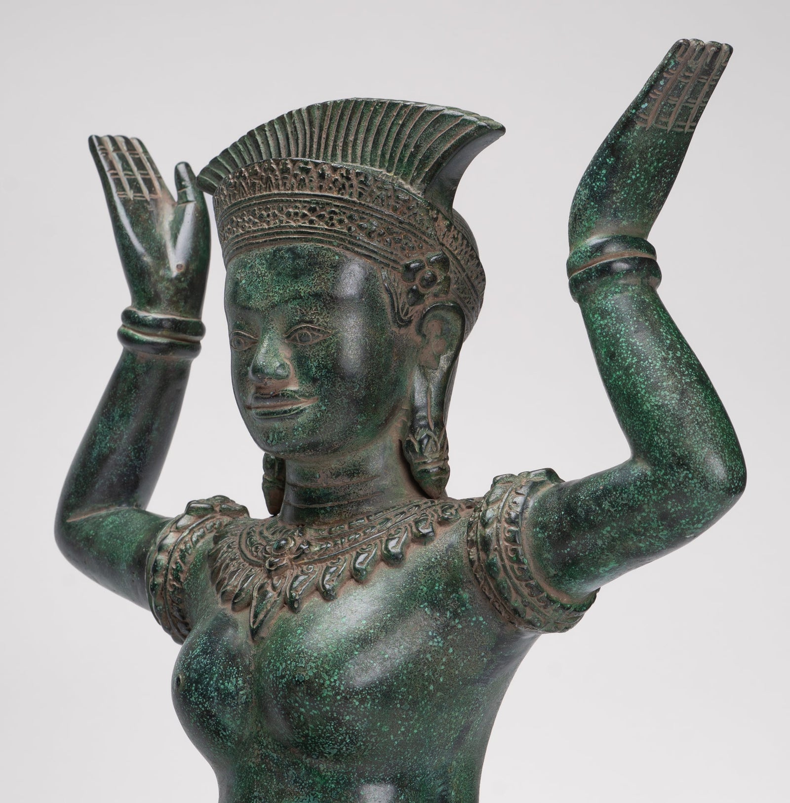 Antique Bayon Style Bronze Kneeling Female Devi Statue - 44cm/18"