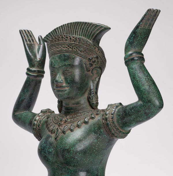 Antique Bayon Style Bronze Kneeling Female Devi Statue - 44cm/18"