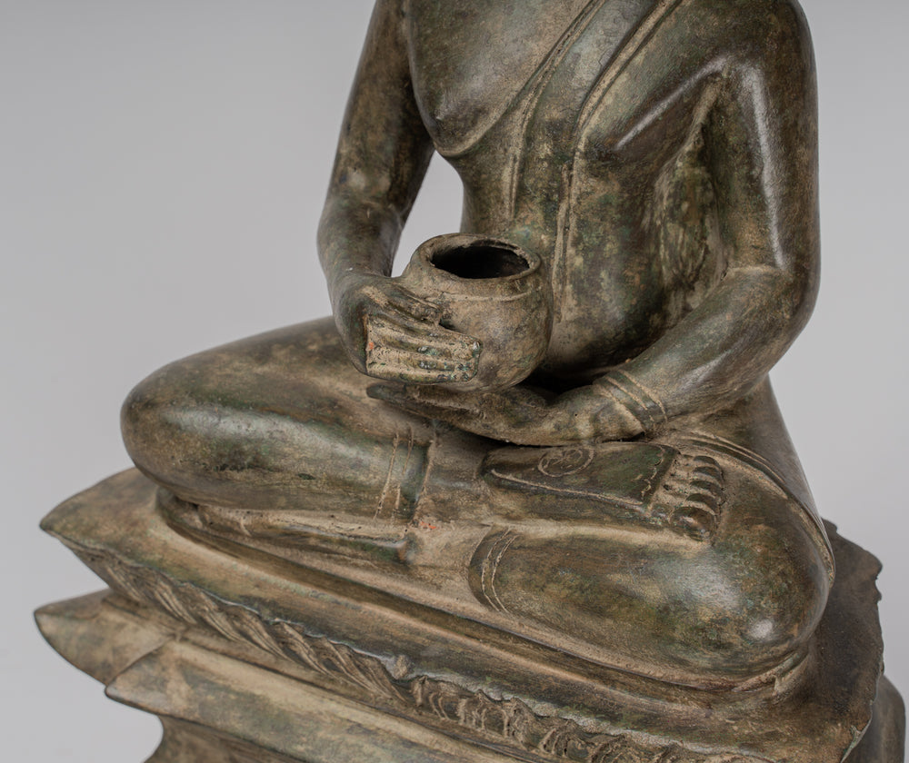 Buddha Statue - Seated Antique Laos Style Bronze Charity Gautama Buddha Statue - 54cm/22"