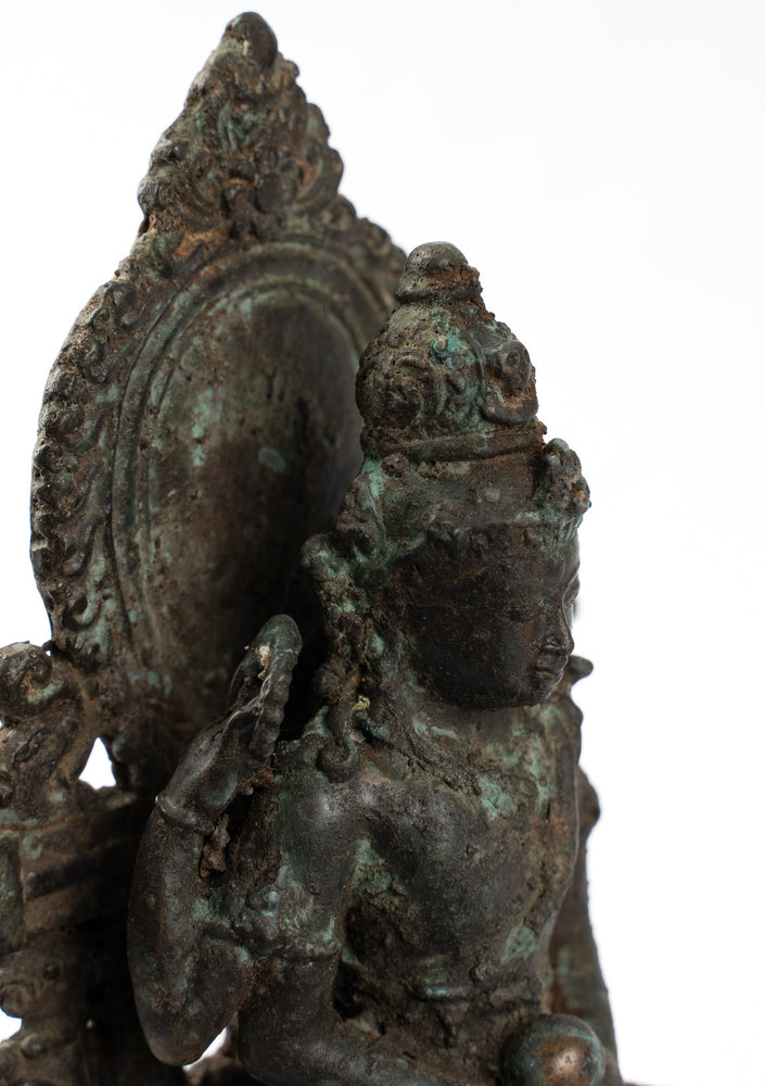 Shiva Statue - Antique Indonesian Style Bronze Javanese Seated 4-Arm Shiva Statue - 20cm/8"