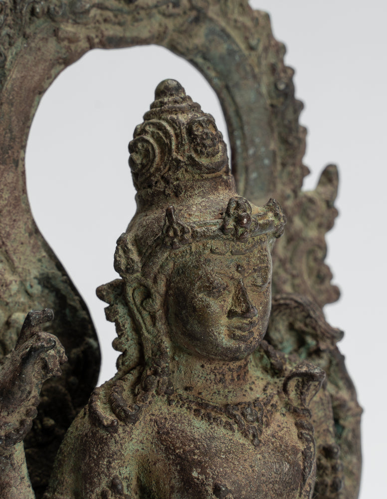Estatua de Shiva - Estatua de Shiva de pie javanesa de bronce de estilo antiguo indonesio - 24 cm/10"