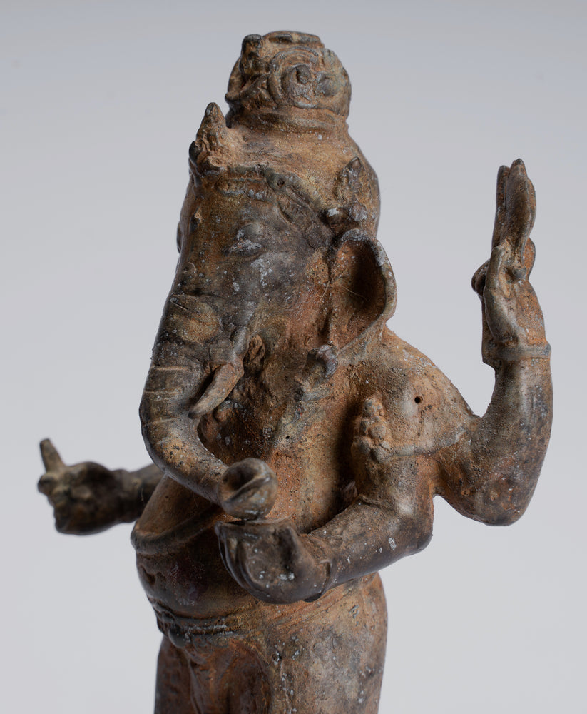 Ganesha Statue - Antique Javanese Style Bronze Standing Indonesian Ganesha Statue - 17cm/7"