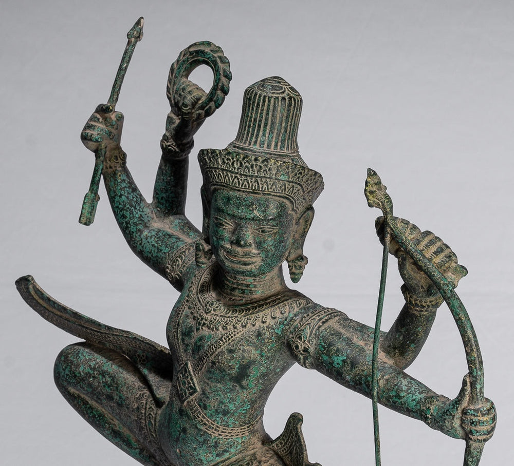 Vishnu - Antique Khmer Style Bronze Archer Vishnu Statua con Sharanga (Bow) - 50 cm/20 "