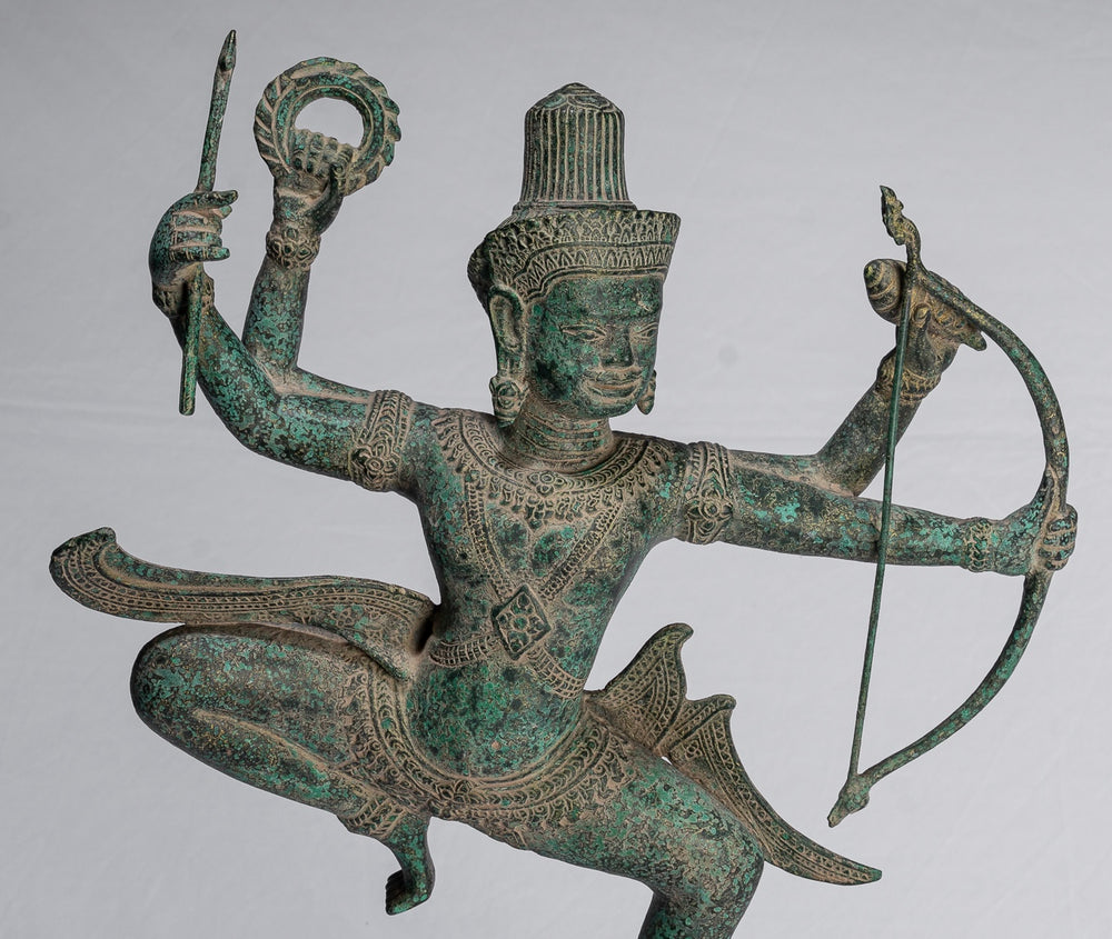 Vishnu - Statua di Vishnu arciere in bronzo antico in stile Khmer con Sharanga (arco) - 50 cm/20"