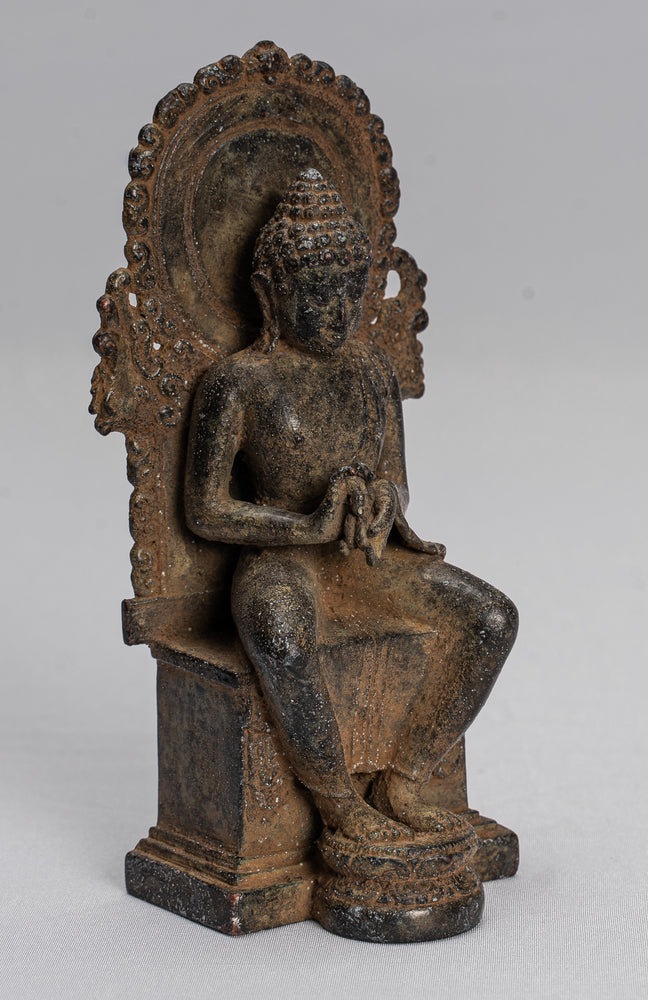 Estatua de Buda - Buda Predicador Javanés Sentado de Bronce Antiguo de Estilo Indonesio - 15cm/6"