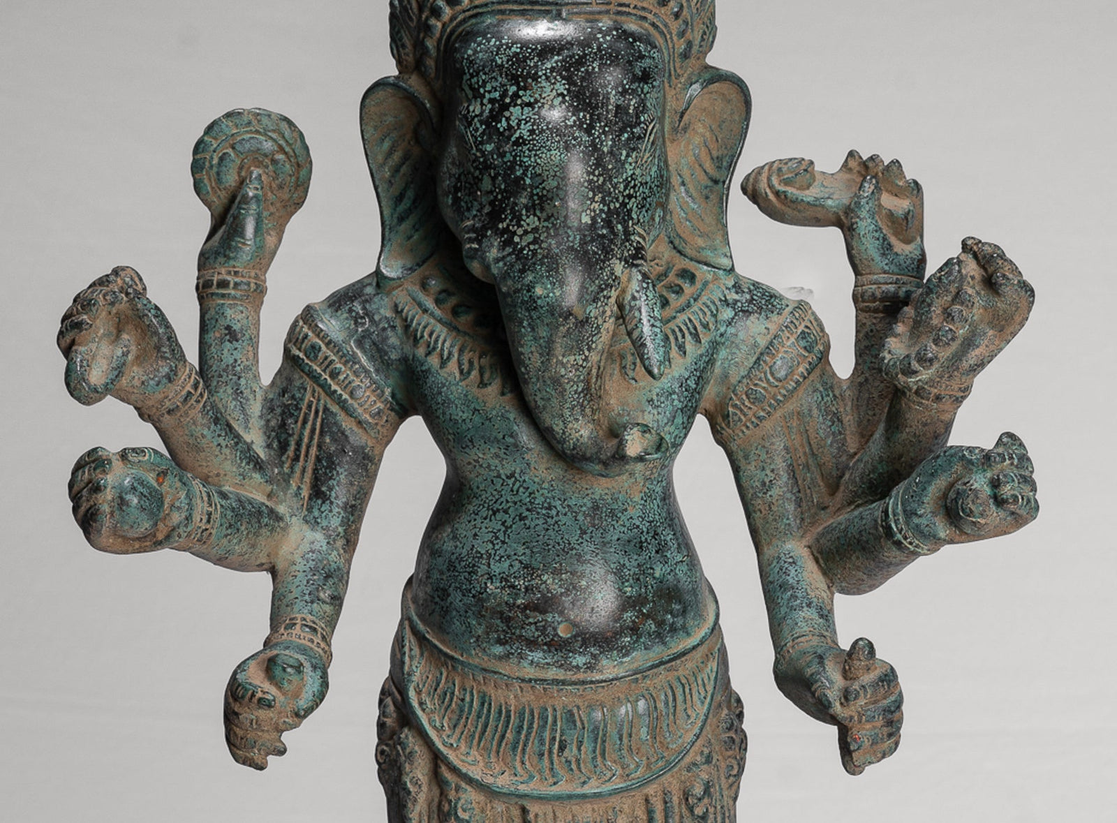 Antique Khmer Style Mounted Standing Bronze Angkor Wat Ganesha Statue - 55cm/22"