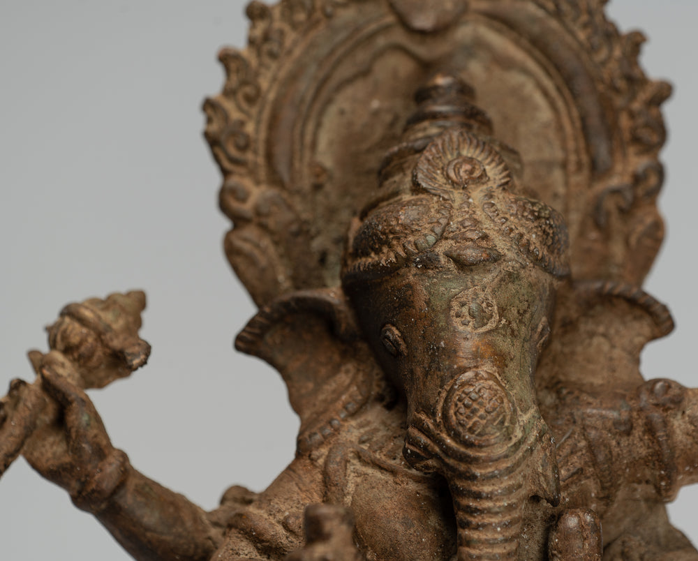 Ganesha Statue - Antique Javanese Style Bronze Dancing Indonesian Ganesha Statue - 31cm/12"