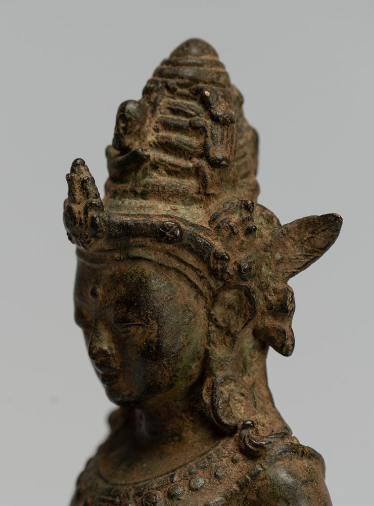 Shiva Statue - Antique Indonesian Style Bronze Javanese Seated Majapahit Shiva Statue - 28cm/11"