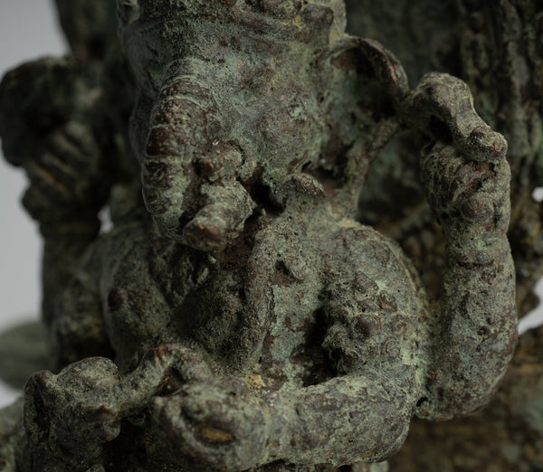 Ganesha Statue - Antique Javanese Style Bronze Seated Indonesian Ganesha Statue - 25cm/10"
