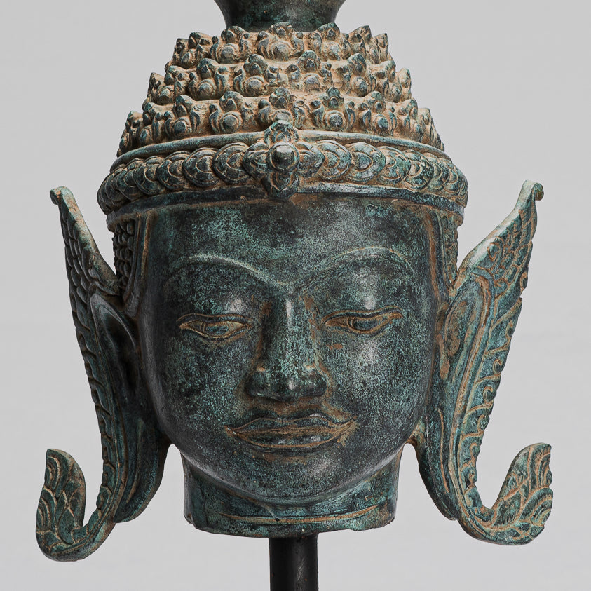 Buddha - Statua di testa di Buddha Rattanakosin in bronzo antico in stile tailandese - 68 cm/27"