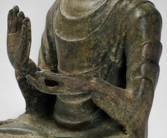 Indian Buddha Statue - Antique Gandhara Style Bronze Protection Buddha Statue - 25cm/10"