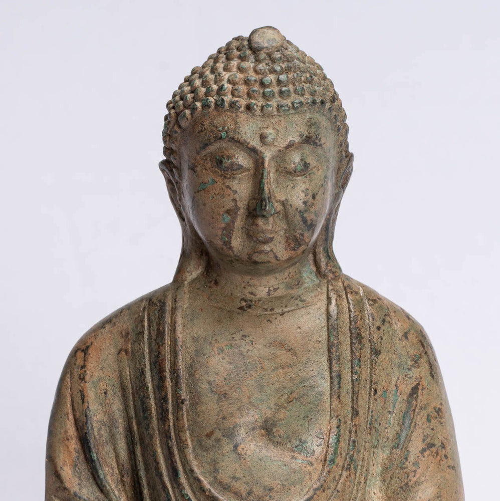Buda Japonés - Estatua de Buda Amitabha de Meditación Sentada de Bronce de Estilo Japonés Antiguo - 18cm/7"