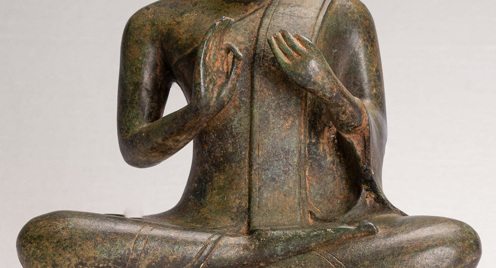 Buddha Statue - Antique Thai Style Seated Buddha Statue - Dharmachakra Teaching Mudra - 38cm/15"