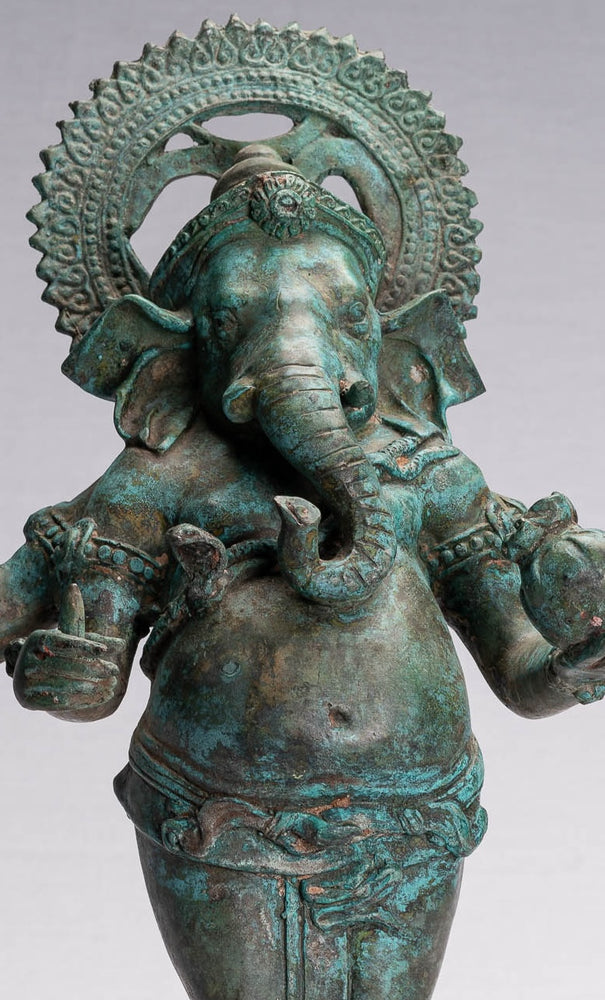 Statua di Ganesha - Statua di Ganesha a 4 bracci in bronzo in stile tailandese antico - 46 cm/18"