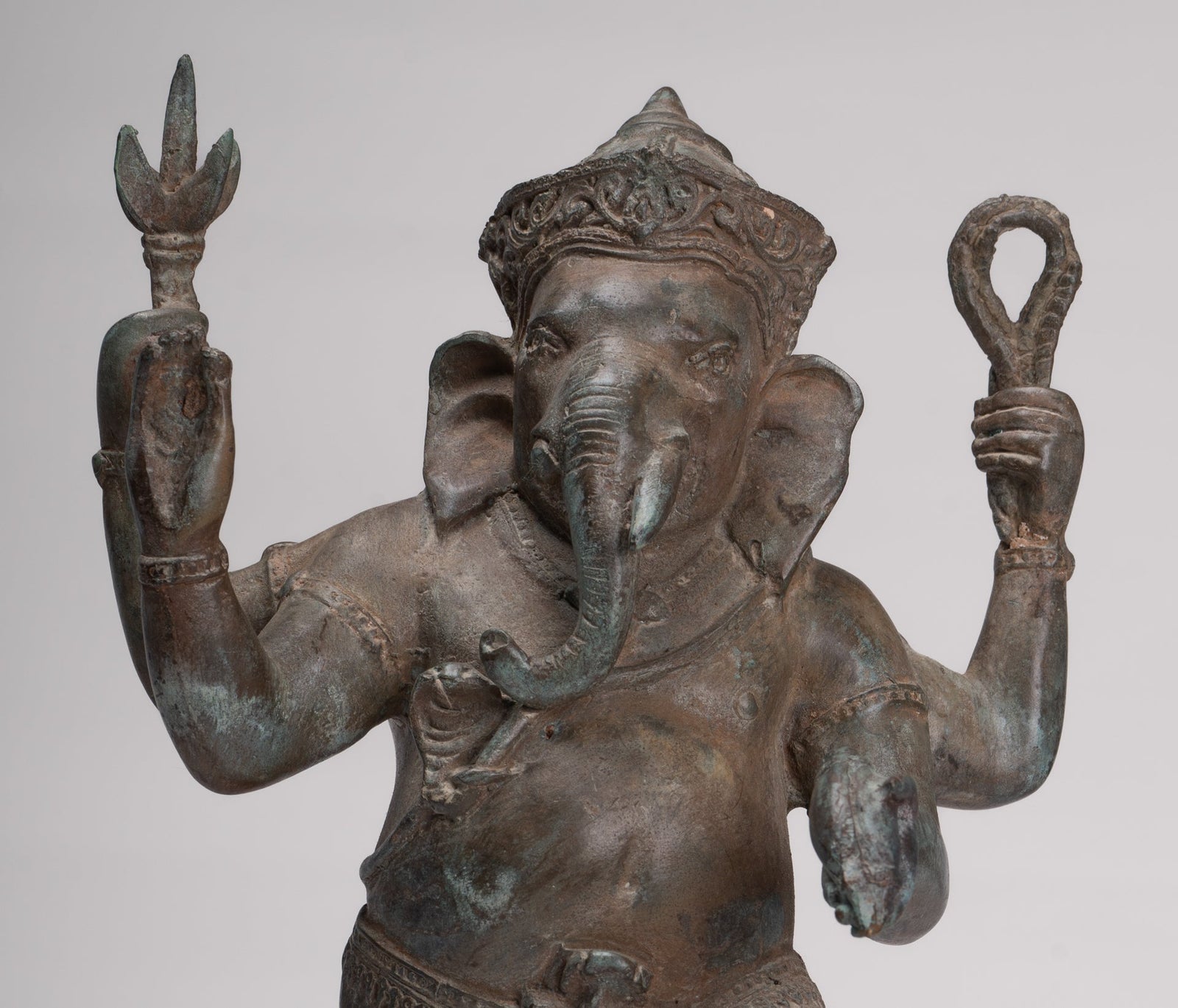 Estatua de Ganesha - Estatua de Ganesha de 4 brazos de bronce de estilo tailandés antiguo - 36 cm/14"