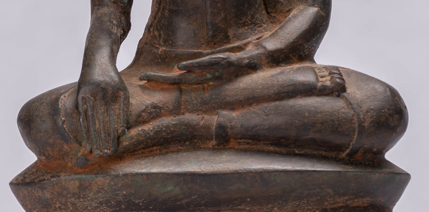 Statua di Buddha - Statua di Buddha illuminato seduto in stile antico di Ayutthaya - 29 cm/12"