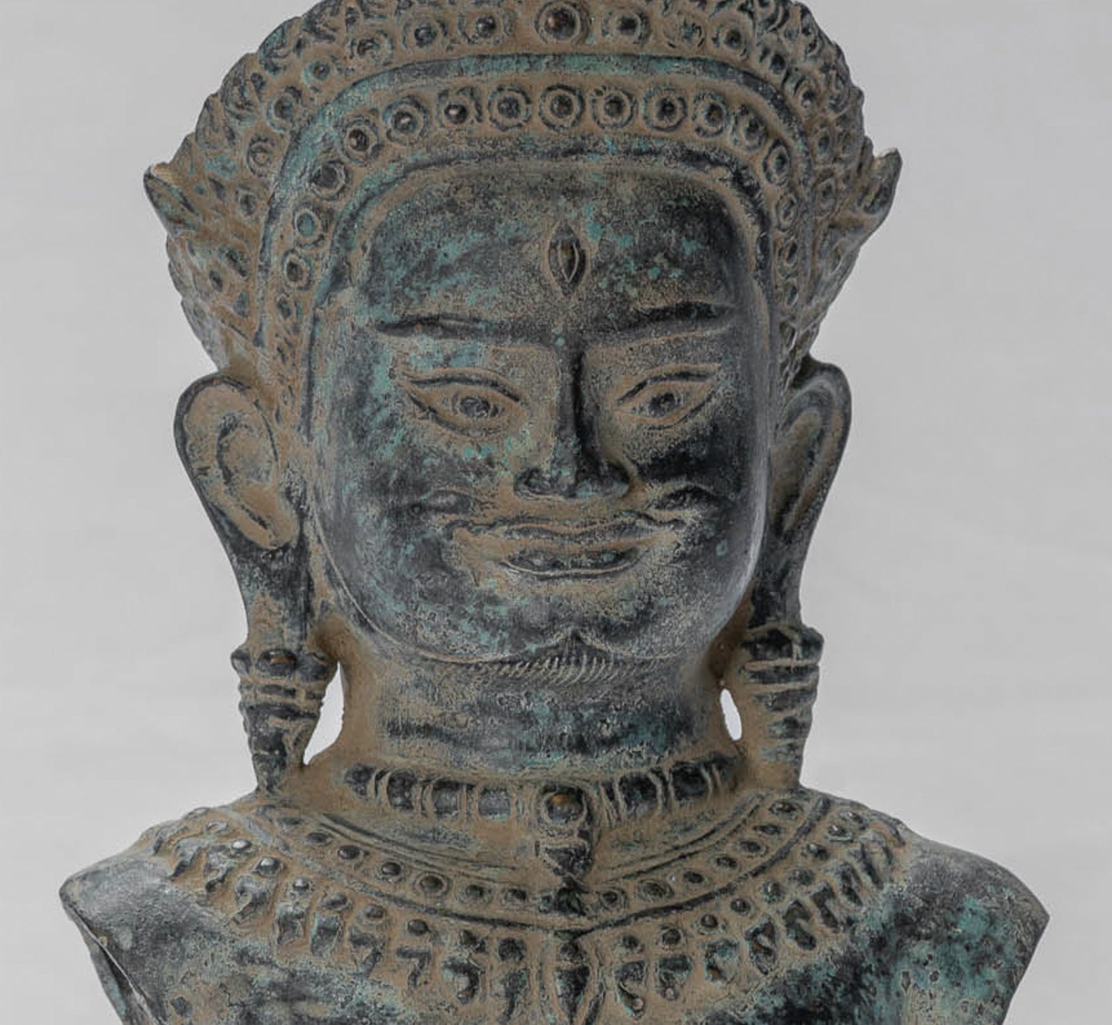 Shiva Statue - Antique Khmer Style Bronze Mounted Shiva Torso Statue - 34cm/14"