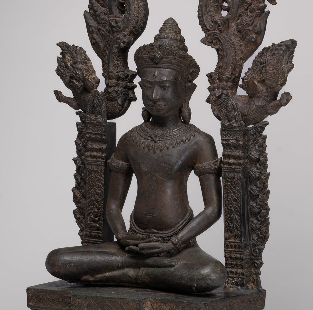 Buddha Statue - Antique Thai Style Enthroned Lopburi Meditation Buddha Statue - 95cm/38"