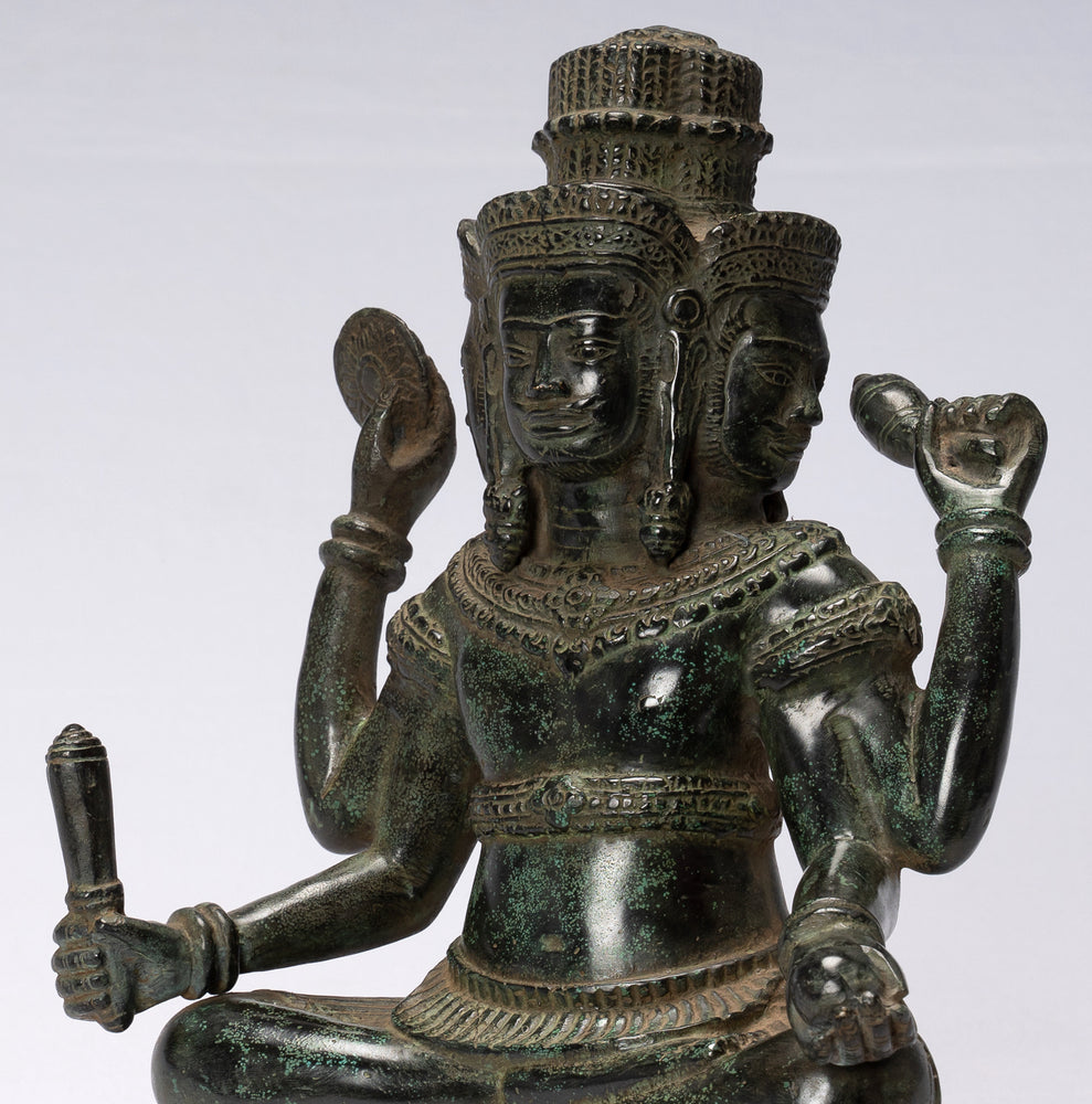 Estatua de Brahma - Antiguo Estilo Khmer Bronce 4 Brazos Bayon Brahma - Creación de Dios Hindú - 32cm/13"