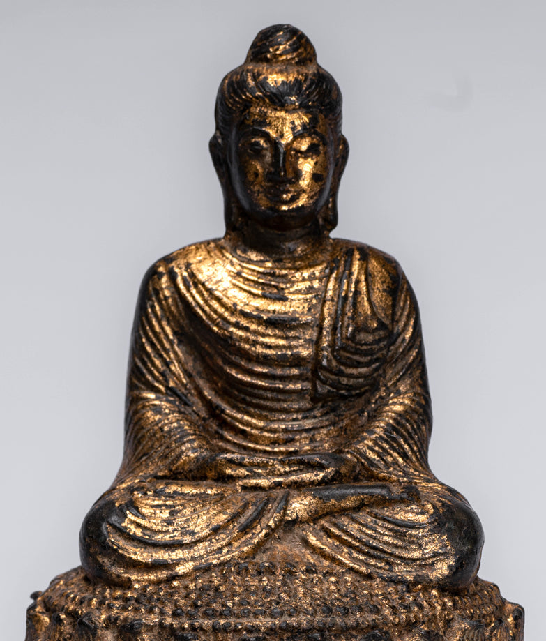 Statua di Buddha indiano - Statua di Buddha da meditazione in bronzo antico in stile Gandhara - 21 cm/8"