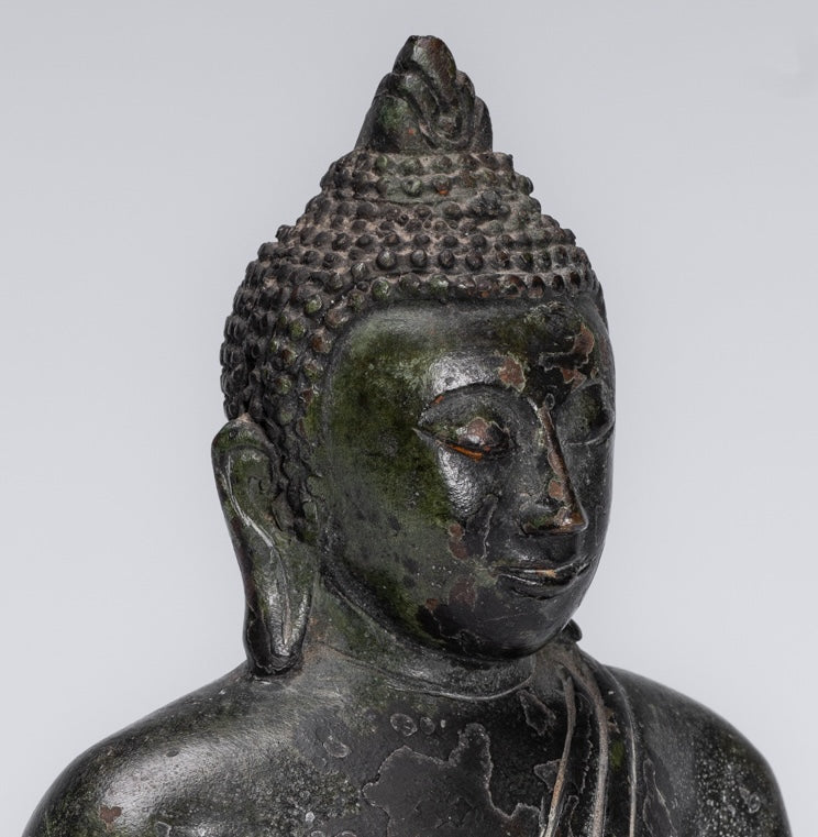 Buddha Statue - Antique Sri Lanka Style Bronze Seated Meditation Buddha Statue - 18cm/7"