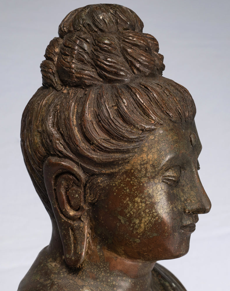 Estatua de Buda Indio - Estatua de Buda de Meditación de Bronce Estilo Gandhara Antiguo - 70cm/28"